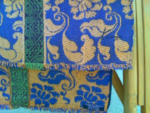 Kenzo shawl, 35 x 140 cm, blue brown, detail