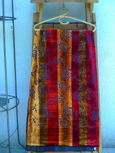 Kenzo Shawl, 55 x 160 cm, velvet, red orange, pattern