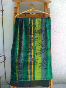 Kenzo Shawl, 55 x 160 cm, velvet, green anthracite, pattern