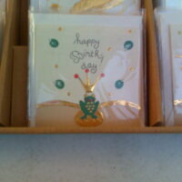 Glückwunsch-Karte klein, Frosch mit Krone grün gold