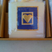 Glückwunsch-Karte klein, Herz gold auf blau