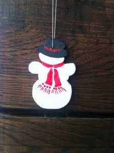 Schneemann mit Hut, klein, Sperrholz bemalt, Rückseite
