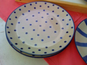 Teller Keramik, Punkte klein, blau