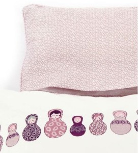 Puppen-Bettwäsche Smallstuff, weiss mit Babuschka Detail