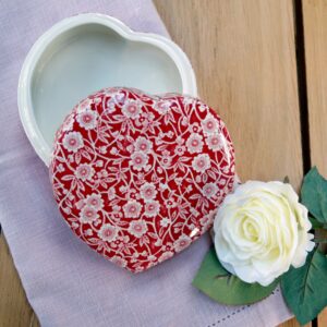 Burleigh red calico trinket box with white roseBurleigh red calico trinket box with white rose