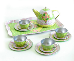 Kinder Teeservice im Koffer rosa gruen Detail