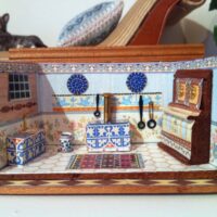 Puppenstube 1:144, Küche mit Wandteller blau