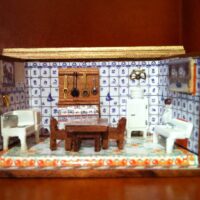 Puppenstube 1:144, Küche Delfter blau, Kühlschrank Waschtrog Zinn bemalt